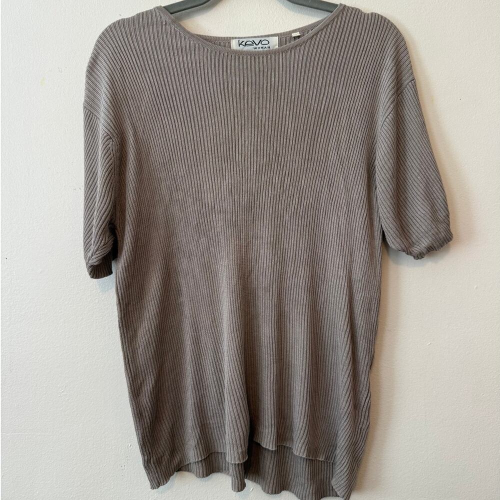 Kevo Woman 100% Silk Ribbed Sweater Top Size XL Taupe